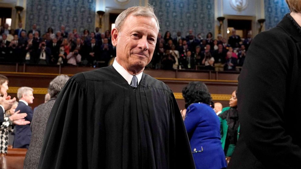 PHOTO: Chief Justice John Roberts arrives for the State of the Union address to a joint session of Congress at the Capitol, Feb. 7, 2023, in Washington, D.C.