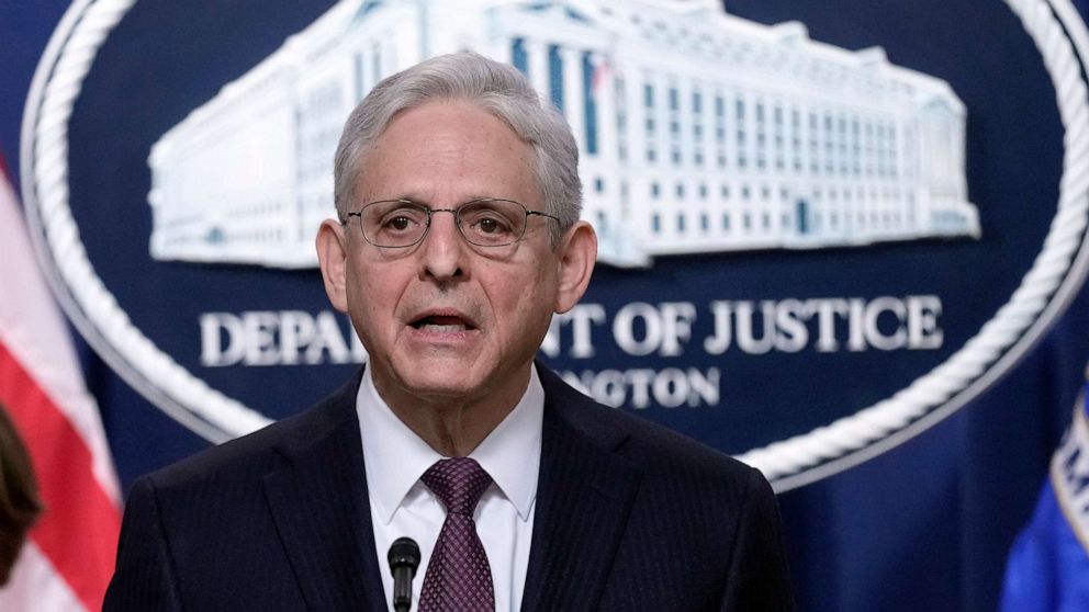 PHOTO: Attorney General Merrick Garland speaks during a news conference at the Justice Department in Washington, April 14, 2023, on significant international drug trafficking enforcement action.