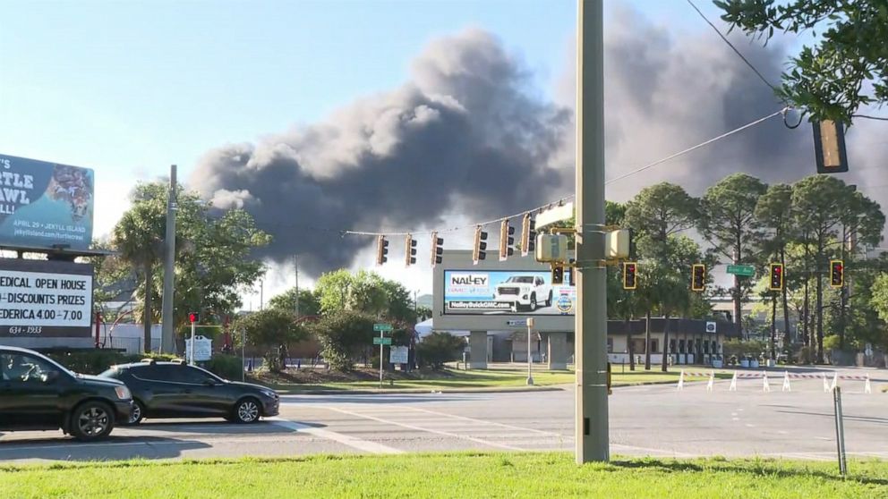 PHOTO: A fire ignited at a plant in Brunswick, Georgia, April 15, 2023.
