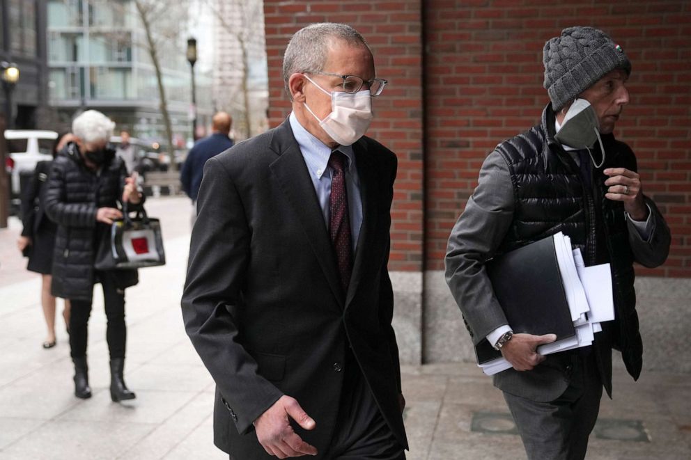 PHOTO: Charles Lieber, center, arrives at federal court in Boston, Wednesday, April 26, 2023.