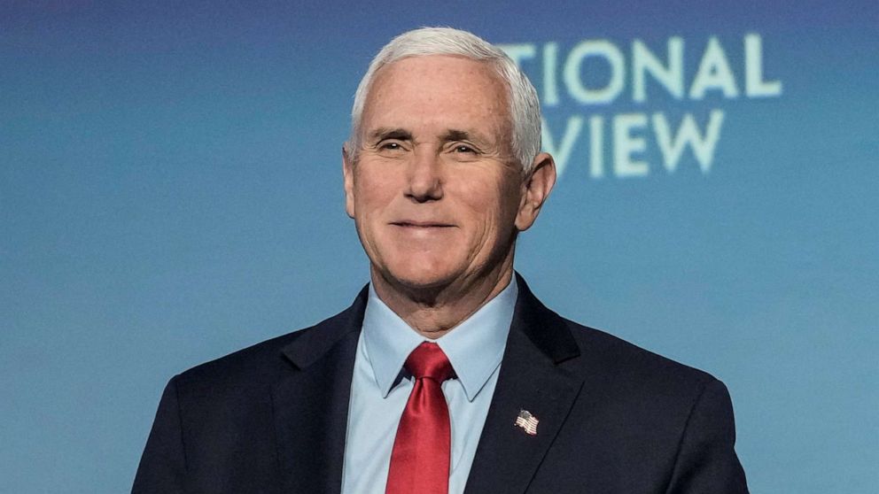 PHOTO: Former Vice President Mike Pence arrives to speak at the National Review Institute's 2023 Ideas Summit, March 31, 2023, in Washington, D.C.