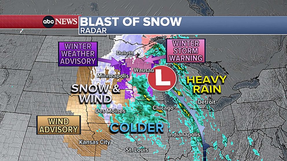 PHOTO: We’re tracking a spring storm moving across the Great Lakes region, set to deliver a blast of snow to parts of the Upper Midwest.