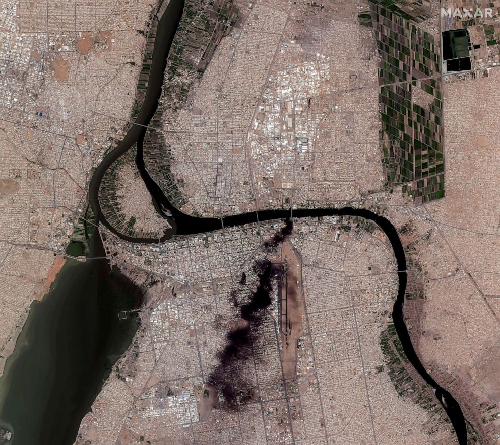 PHOTO: Satellite image shows fires over Khartoum, Sudan, on April 16, 2023.