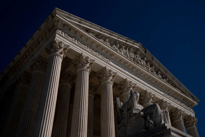 The US Supreme Court in Washington, DC, on March 22, 2023. - The Supreme Court today heard oral arguments in a trademark dispute between Jack Daniels and a dog toy manufacturer whose toy resembles the whiskey bottle. (Photo by Stefani Reynolds / AFP) (Photo by STEFANI REYNOLDS/AFP via Getty Images)