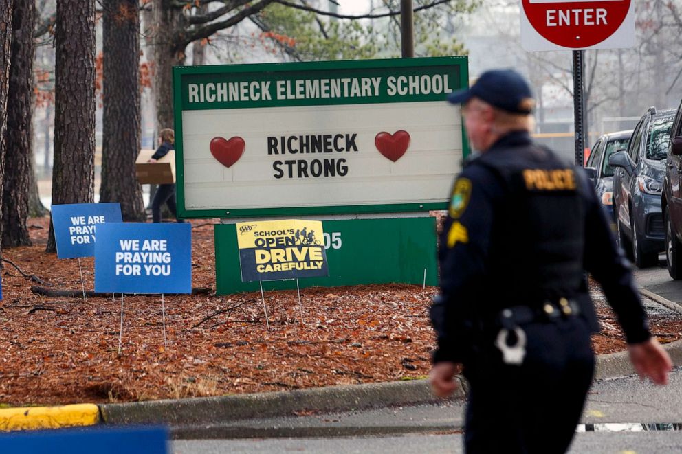 PHOTO: FILE - Children arrive at Richneck Elementary School for the first day of classes back at the school in Newport News, Va., Jan. 30, 2023.