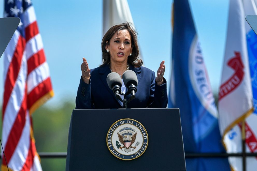 PHOTO: Vice President Kamala Harris delivers the keynote address at the U.S. Coast Guard Academy's 141st Commencement Exercises, May 18, 2022, in New London, Conn.