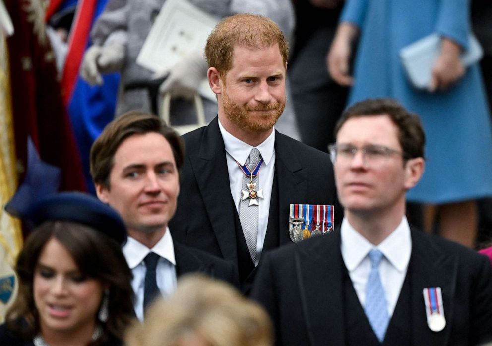 PHOTO: Britain's Prince Harry, Duke of Sussex leaves after attending the coronations of Britain's King Charles III and Britain's Camilla, Queen Consort, at Westminster Abbey in central London on May 6, 2023.