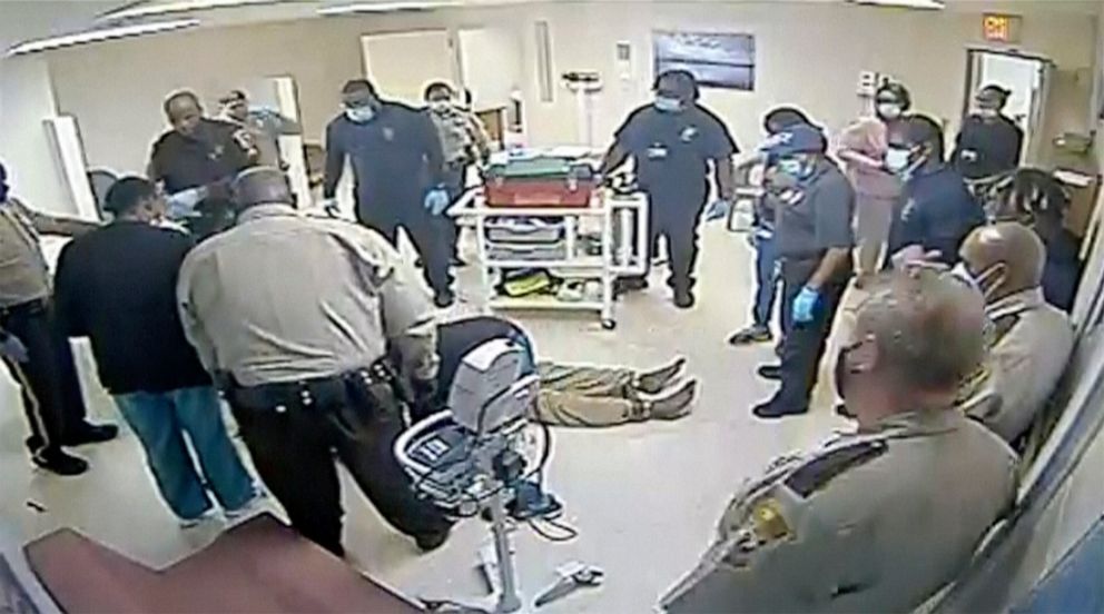 PHOTO: Screengrab from surveillance camera of deputies and hospital employees appearing to administer CPR as Irvo Otieno, center, lies on the floor at Central State Hospital, March 6, 2023, in Petersburg, Va.