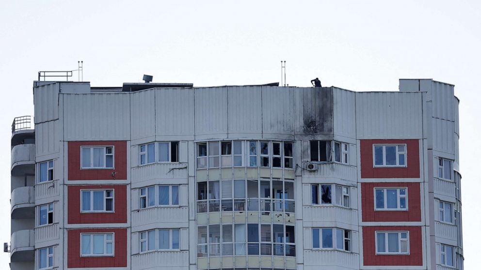 PHOTO: A view shows a damaged multi-storey apartment block following a reported drone attack in Moscow, Russia, May 30, 2023.