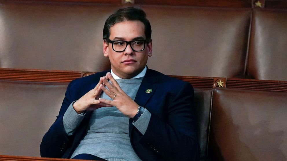 PHOTO: Rep. George Santos waits for the start of a session in the House chamber at the Capitol in Washington, D.C., Jan. 6, 2023.