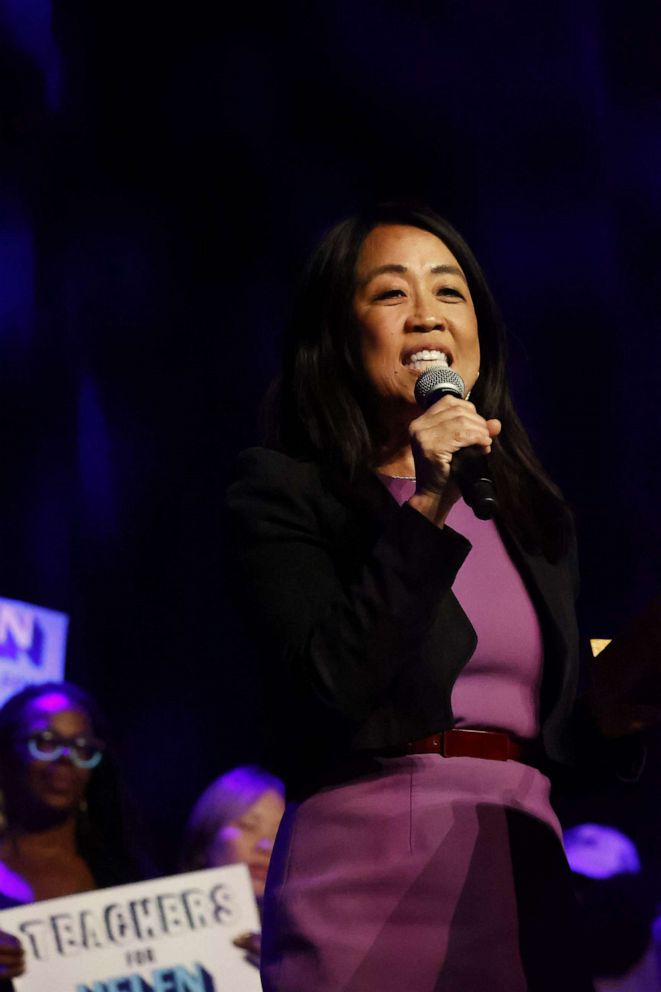 PHOTO: Helen Gym gives a speech at a rally to elect her as Mayor of Philadelphia at the Franklin Music Hall in Philadelphia, on May 14, 2023.