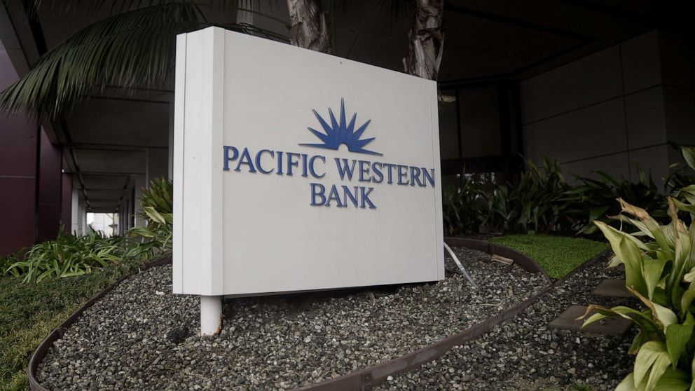 PHOTO: A Pacific Western Bank branch is seen on March 10, 2023, in Los Angeles.