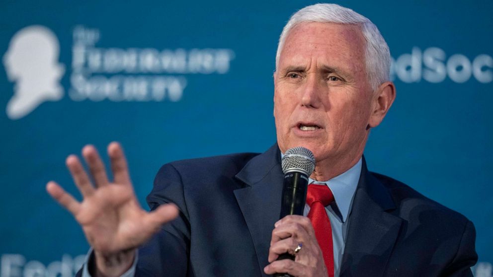 PHOTO: Former Vice President Mike Pence speaks at the Federalist Society Executive Branch Review conference, April 25, 2023, in Washington, D.C.