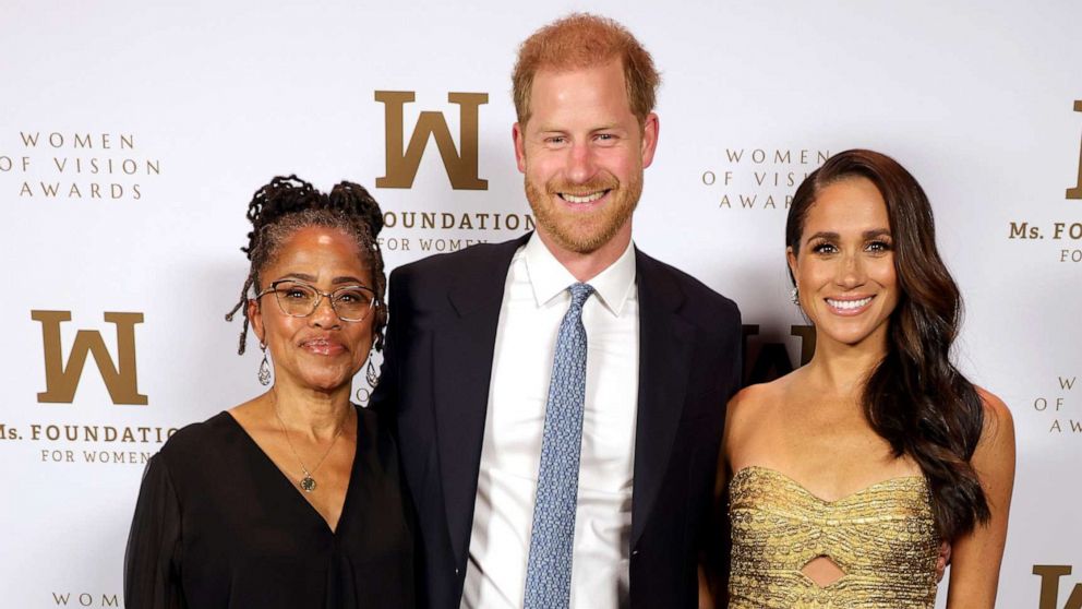 PHOTO: Doria Ragland, Prince Harry, Duke of Sussex and Meghan, The Duchess of Sussex attend the Ms. Foundation Women of Vision Awards: Celebrating Generations of Progress & Power at Ziegfeld Ballroom on May 16, 2023 in New York City.
