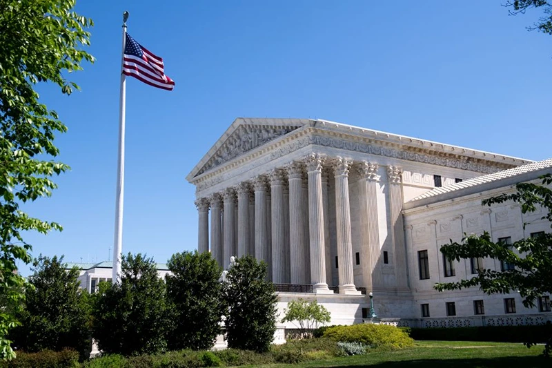 The US Supreme Court is seen in Washington, DC, on May 4, 2020, during the first day of oral arguments held by telephone, a first in the Court's history, as a result of COVID-19, known as coronavirus. (Photo by SAUL LOEB / AFP) (Photo by SAUL LOEB/AFP via Getty Images)