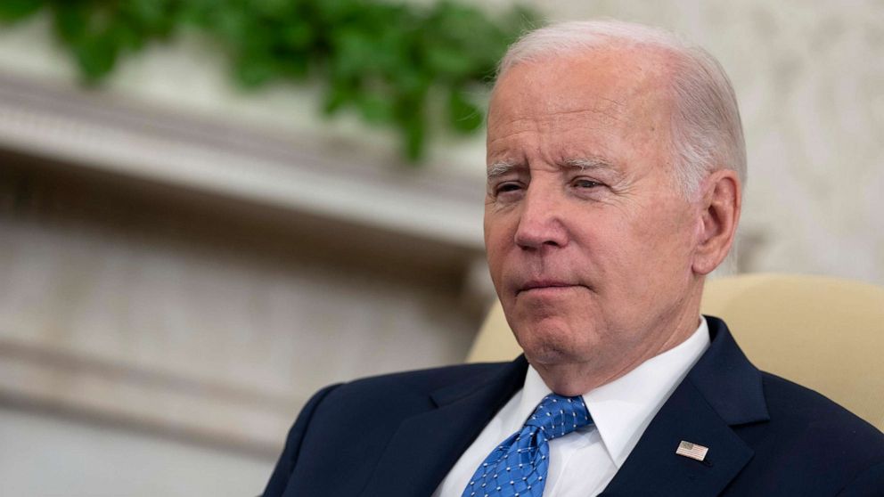 PHOTO: President Joe Biden speaks during a meeting with Tennessee State Representatives Justin Jones, Justin Pearson, and Gloria Johnson at the White House, on April 23, 2023, in Washington, D.C.