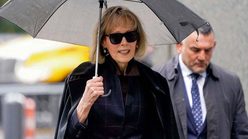 PHOTO: FILE - Former advice columnist E. Jean Carroll arrives at the Manhattan federal court for her lawsuit against former President Donald Trump, May 4, 2023, in New York.