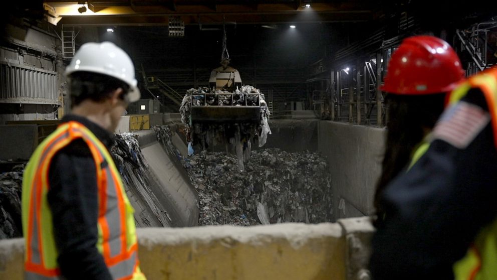 PHOTO: Some of the plastic bag trackers placed by ABC in store recycling bins later pinged from incinerators, with one registering from the Wheelabrator facility in Peekskill, New York.