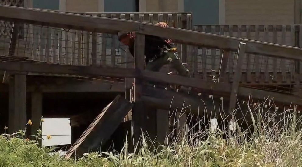 PHOTO: Multiple injuries were reported after a portion of a walkway deck collapsed at the Stahlman Park Event Center in Surfside Beach, Texas, June 8, 2023.