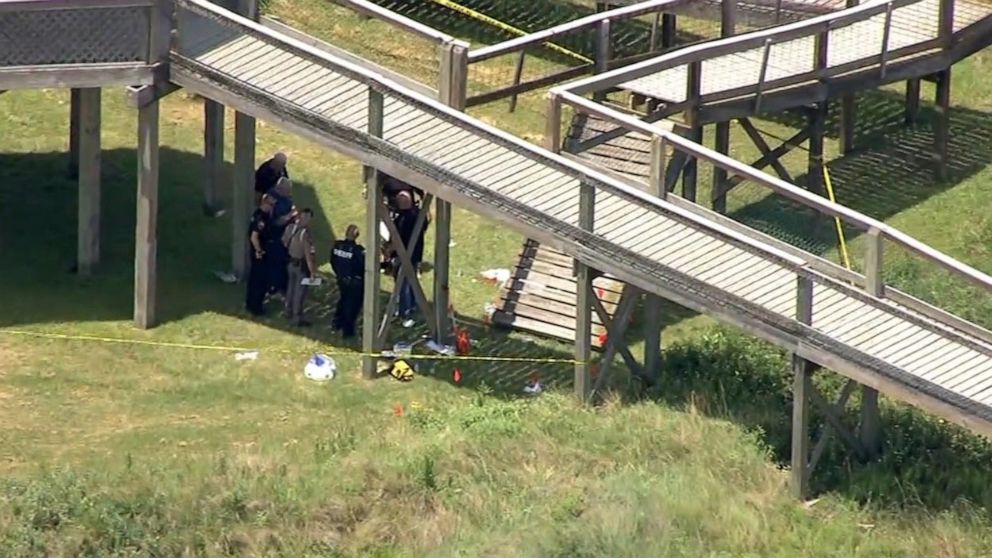 PHOTO: Multiple injuries were reported after a portion of a walkway deck collapsed at the Stahlman Park Event Center in Surfside Beach, Texas, June 8, 2023.