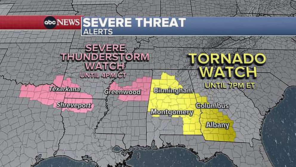 PHOTO: Severe weather outbreak expected tonight with intense wind gusts the main threat from Texas to Georgia. Some strong tornadoes are also possible.