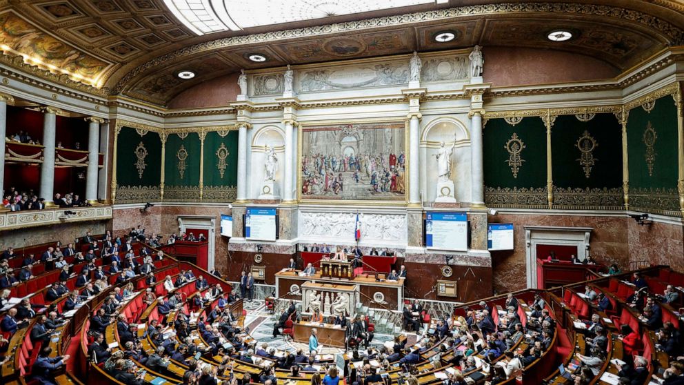 PHOTO: General view of the French National Assembly chamber in Paris, May 9, 2023.