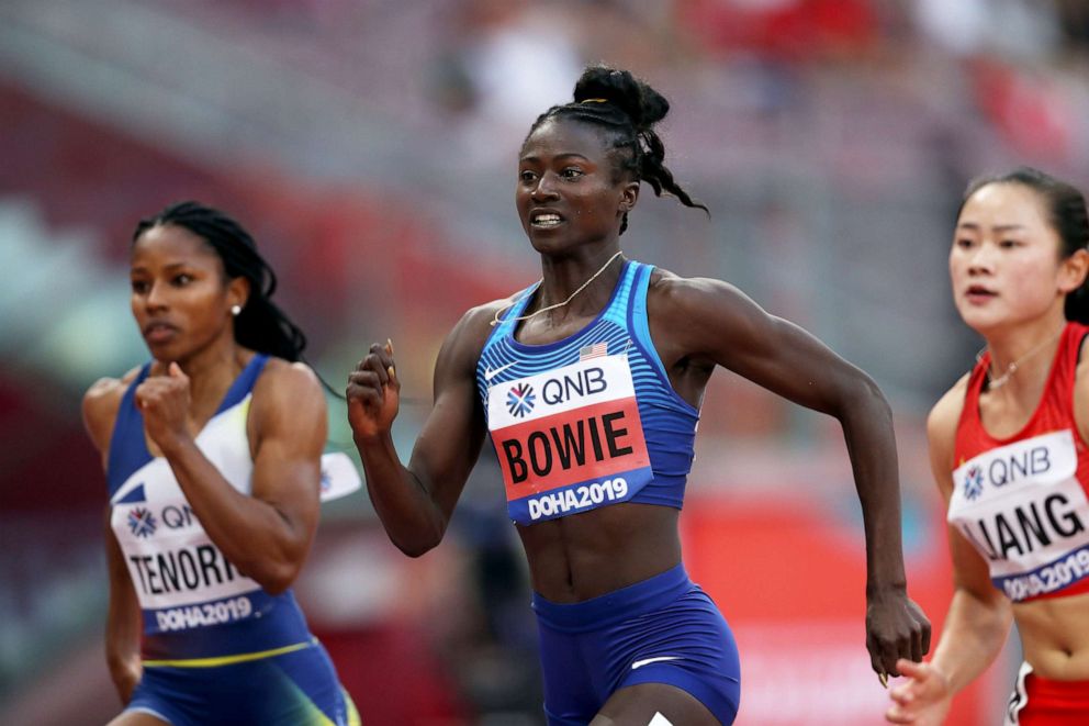 PHOTO: Tori Bowie of the United States competes in the Women's 100m heats during day two of 17th IAAF World Athletics Championships Doha 2019 at Khalifa International Stadium on September 28, 2019 in Doha, Qatar.