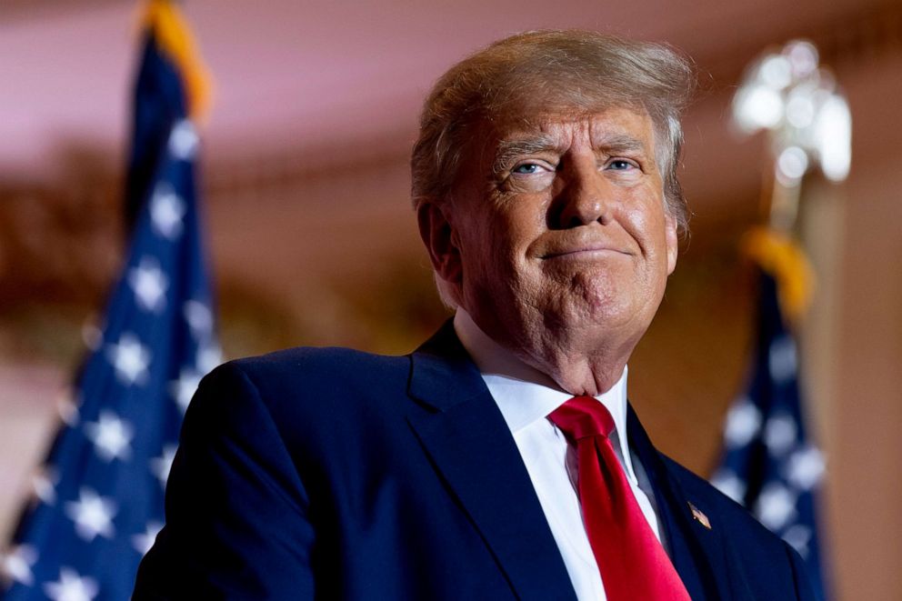 PHOTO: Former President Donald Trump speaking at Mar-a-Lago in Palm Beach, Fla., Nov. 15, 2022.