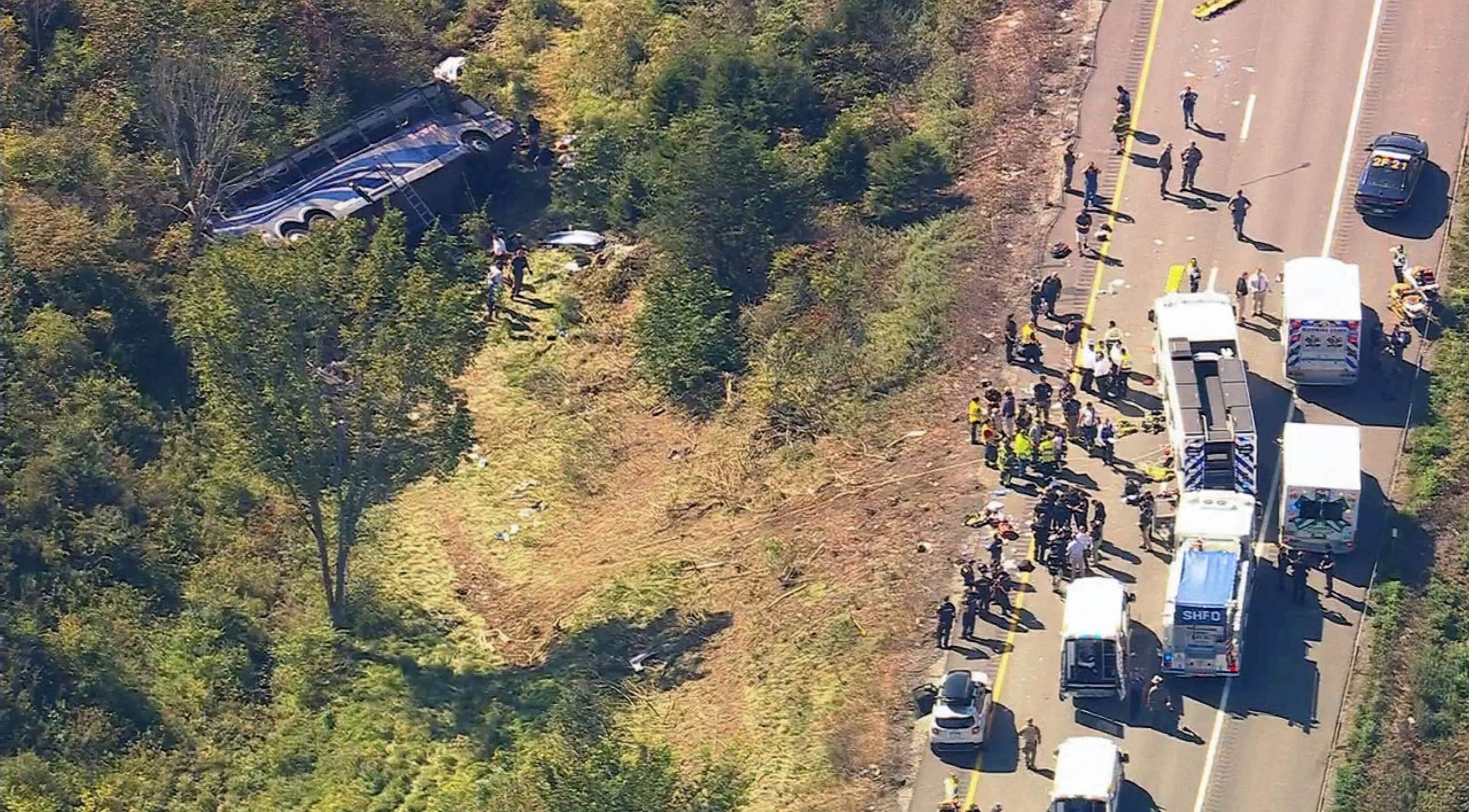 PHOTO: A bus rolled over and crashed in Orange County, New York.