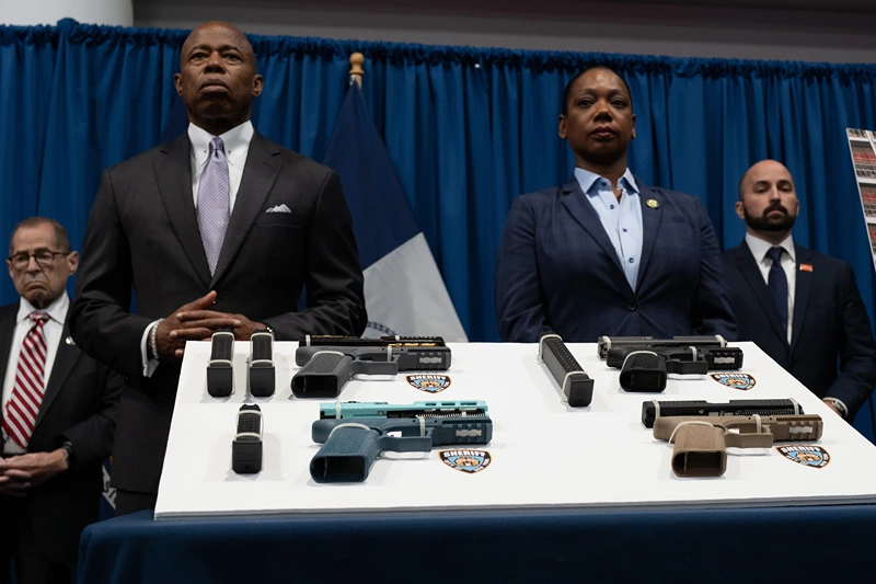 NYC Mayor Eric Adams And NY Attorney General Letitia James Make Announcement Combating Gun Violence In New York
NEW YORK, NEW YORK - JUNE 29: New York City Mayor Eric Adams and Police Commissioner Keechant Sewell attend a news conference with Attorney General Letitia James and others to announce a new lawsuit against "ghost gun" distributors on June 29, 2022 in New York City. The city's lawsuit is against 10 distributors of gun components which are used in the illegal, and largely untraceable "ghost guns" that have significantly contributed to the violence on the streets of New York City. Photo by Spencer Platt/Getty Images)
