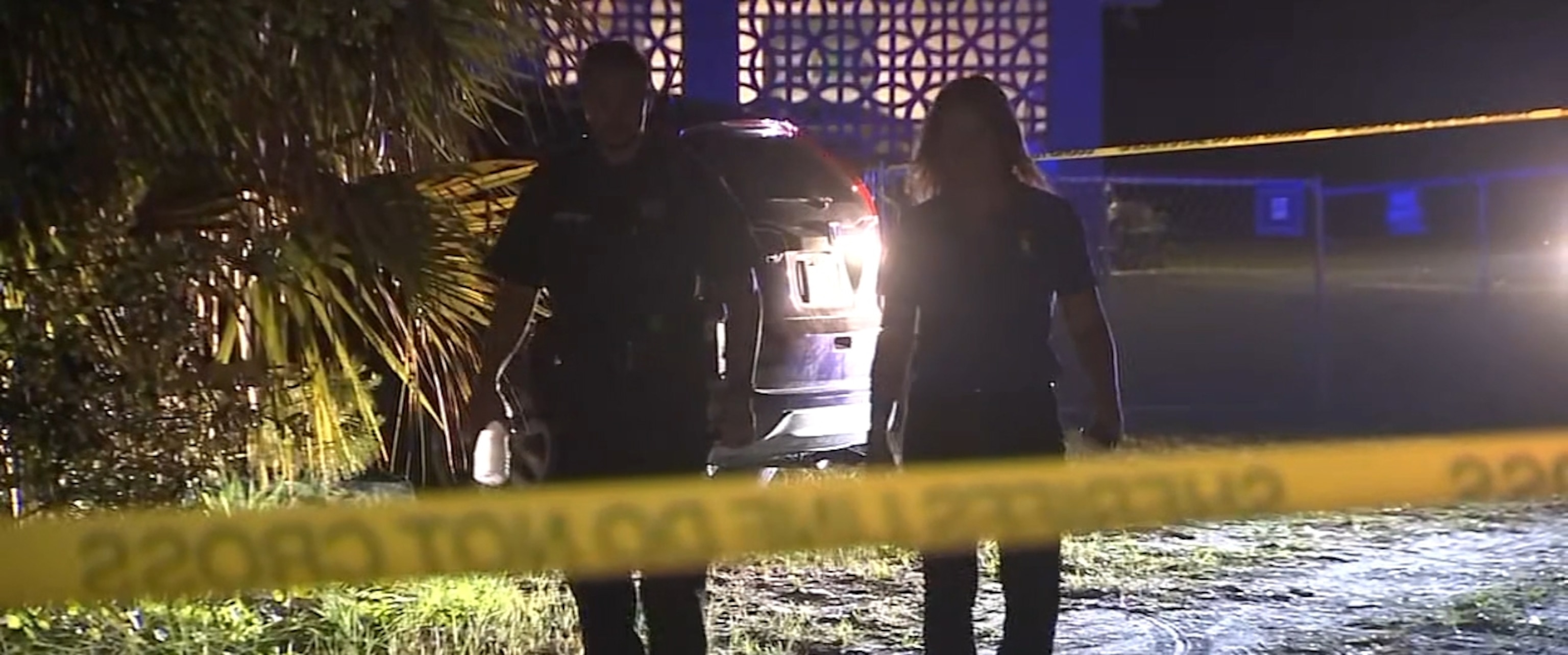 PHOTO: Police on the scene after a man was shot by a neighbor while trimming trees near their property line, Sept. 17, 2023, in DeLeon Springs, Fla.