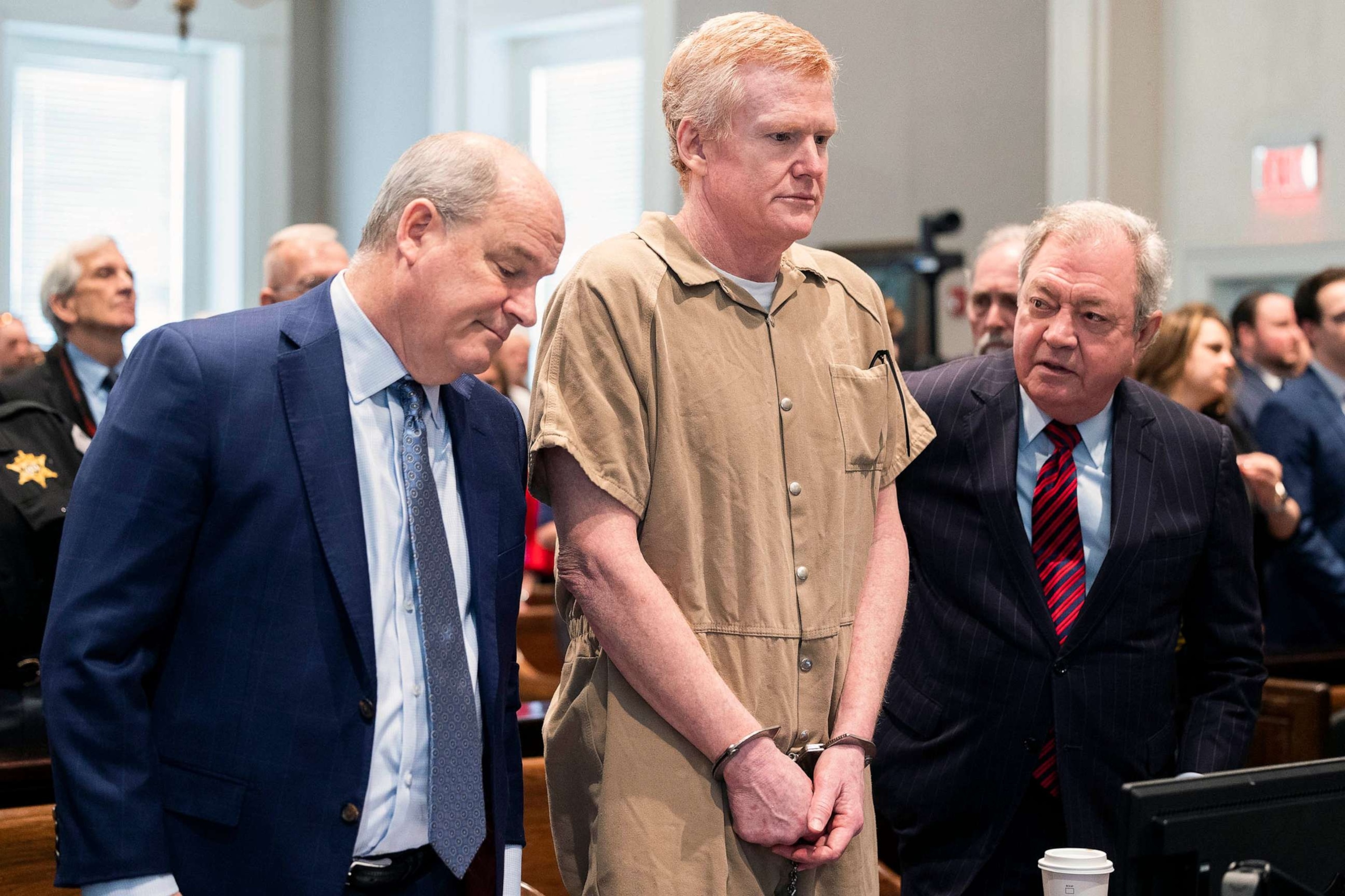 PHOTO: FILE - Alex Murdaugh speaks with his legal team before he is sentenced to two consecutive life sentences for the murder of his wife and son by Judge Clifton Newman at the Colleton County Courthouse, March 3, 2023 in in Walterboro, S.C.