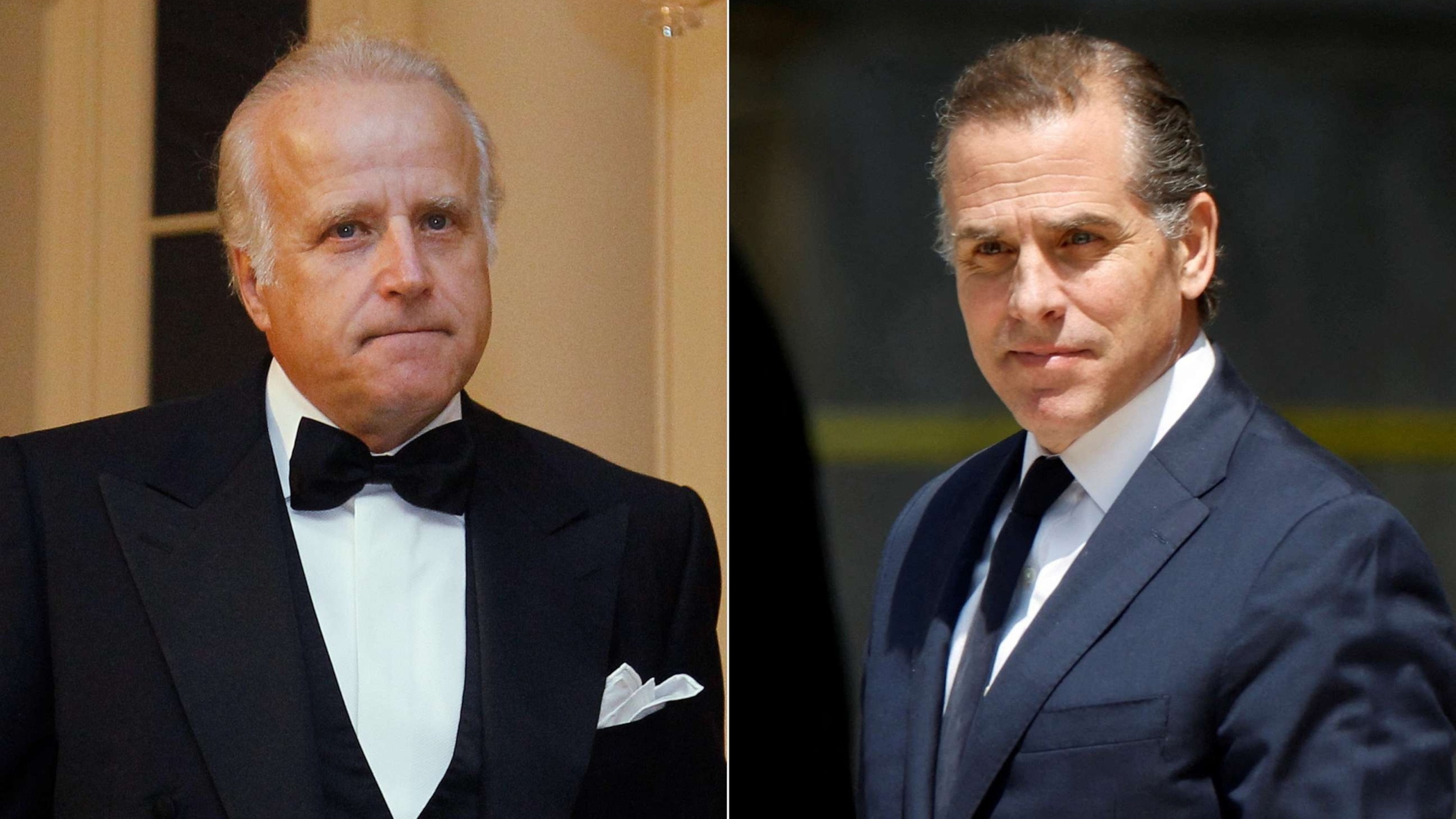 PHOTO: File photo of James Biden arriving at the White House to attend the State Dinner for South Korea, Oct. 13, 2011, in Washington; and Hunter Biden departing federal court in Wilmington, Del., July 26, 2023.