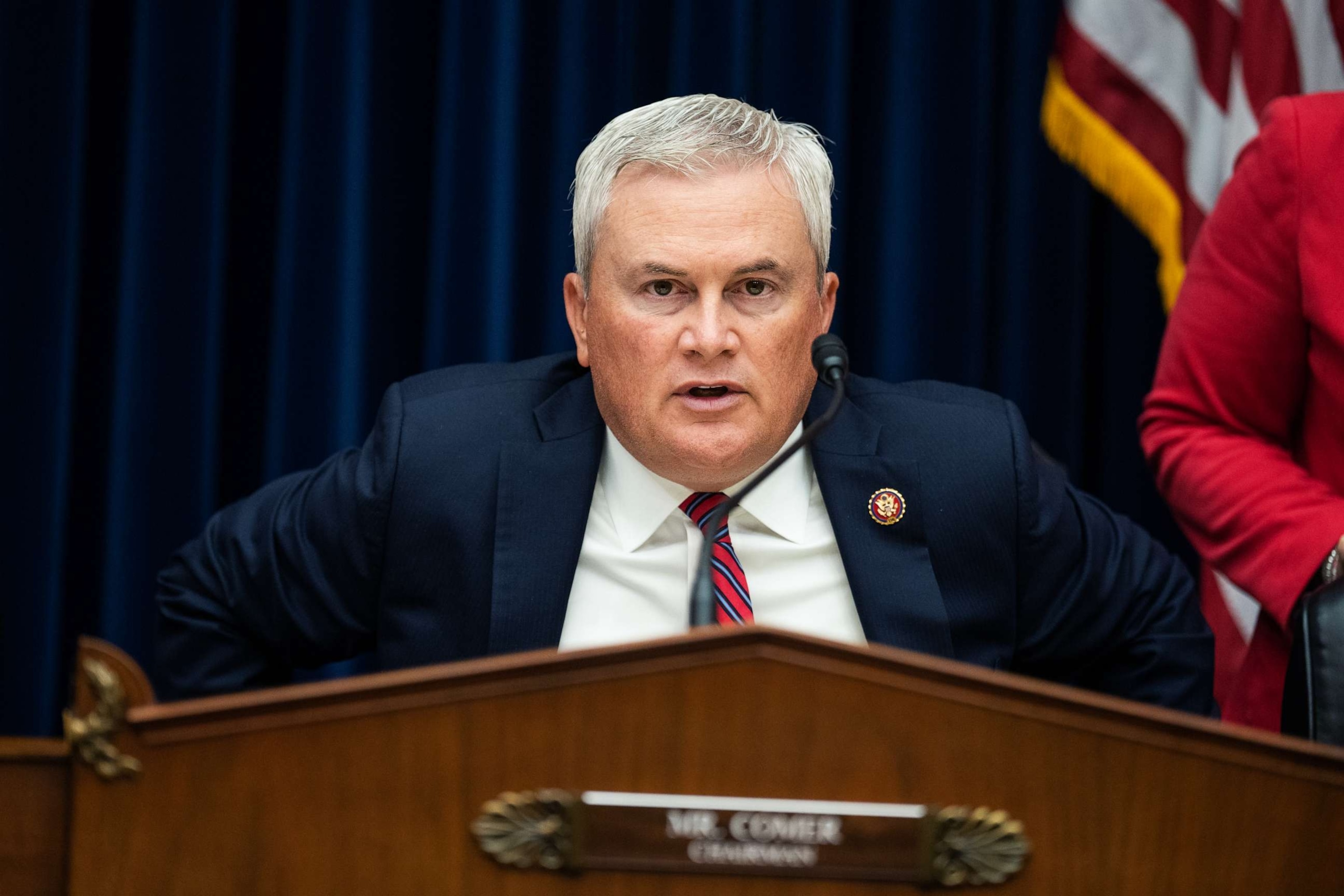 PHOTO: Chairman James Comer arrives for a House Oversight and Accountability Committee hearing, in Washington, Sept. 13, 2023.