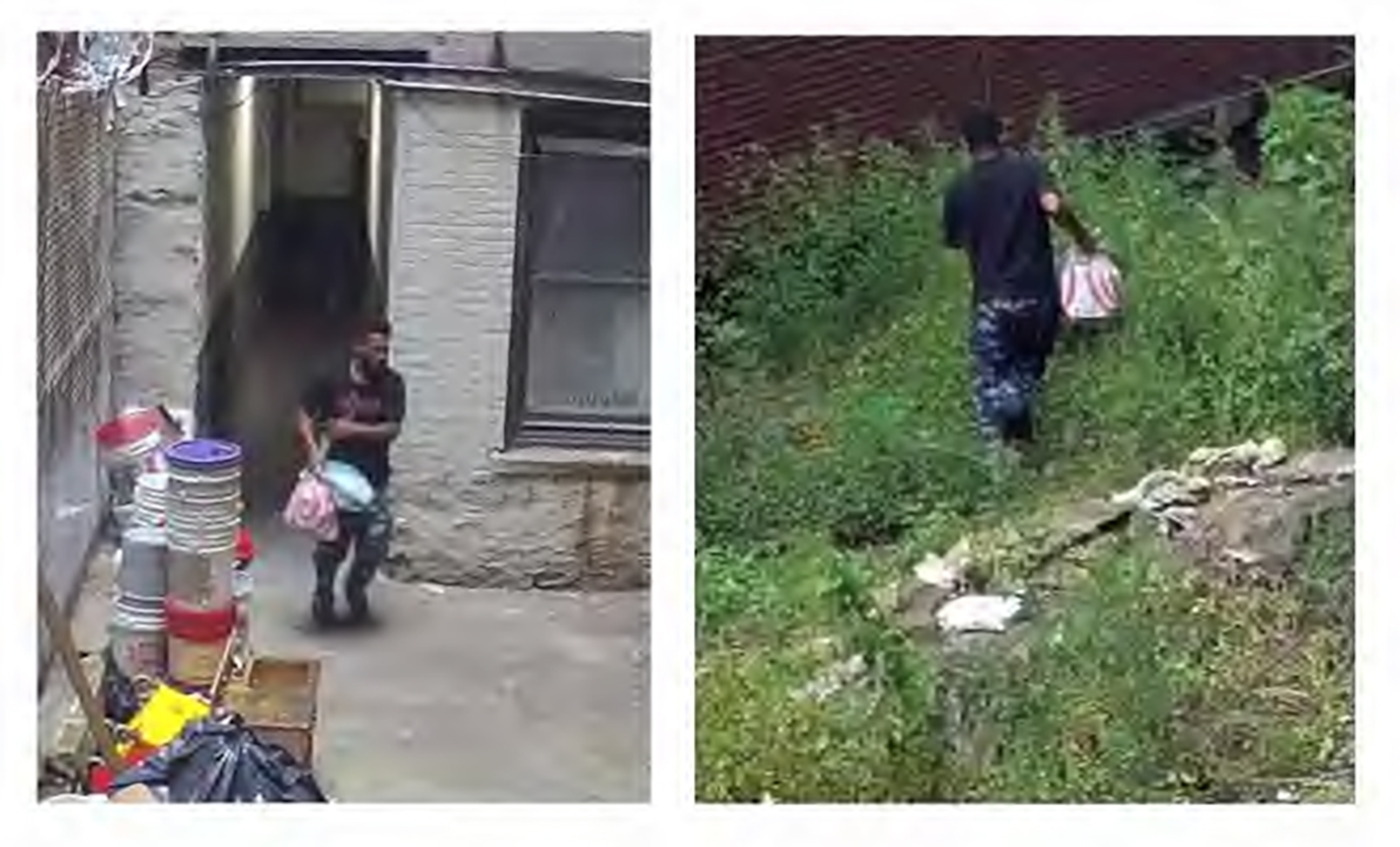 PHOTO: Images contained from a federal criminal compliant show a suspect in the Bronx day care fentanyl poisoning case carrying bags out the back alley behind the day care building in New York.