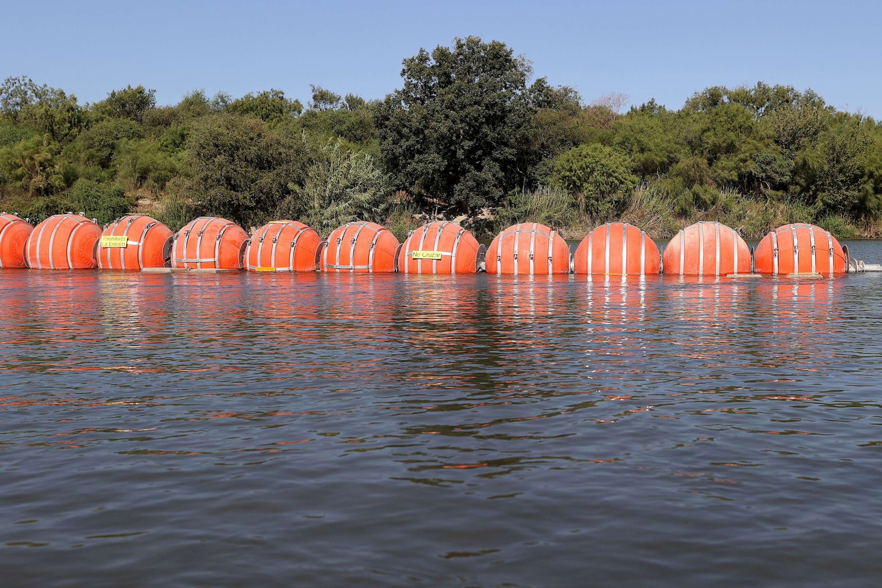 PHOTO: In this Aug. 1, 2023, file photo, buoys are placed in the Rio Grande River in Eagle Pass, Texas.