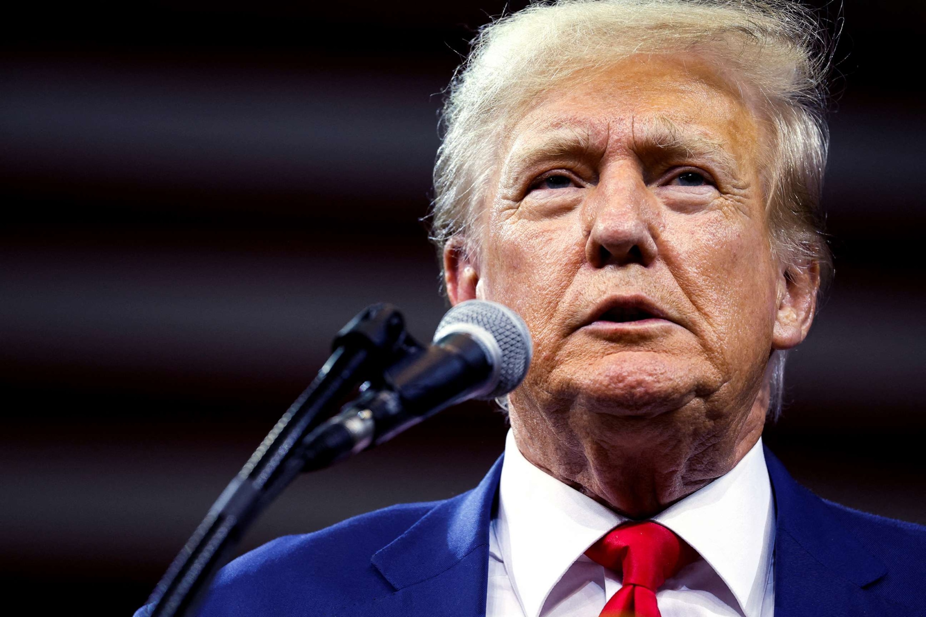 PHOTO: Former President and Republican presidential candidate Donald Trump speaks at a South Dakota Republican party rally in Rapid City, S.D., on Sept. 8, 2023.