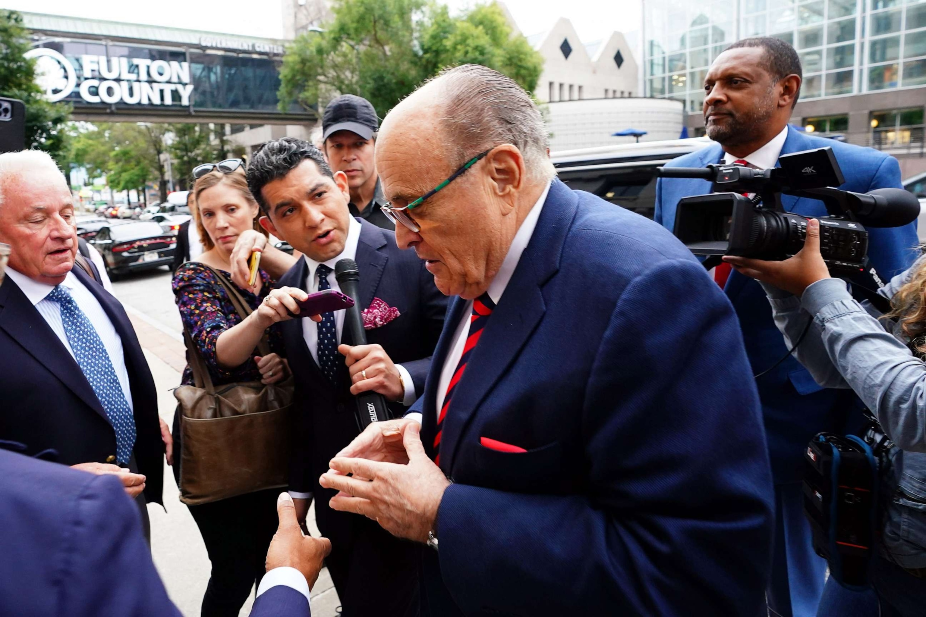 PHOTO: In this Aug. 17, 2023, file photo, Rudy Giuliani walks into the Fulton County Courthouse in Atlanta, honoring his subpoena to testify before the 23-person special grand jury aiding in the Fulton County district attorney's investigation.