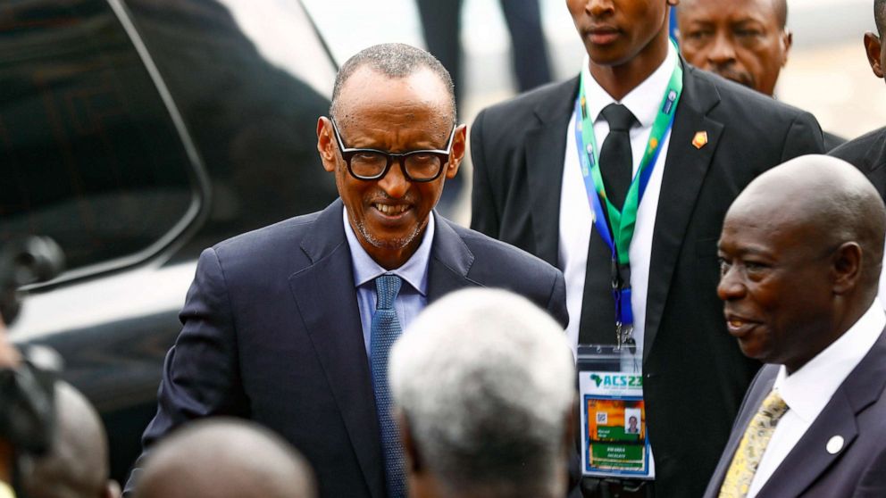 PHOTO: Paul Kagame, center, President of the Republic of Rwanda, arrives at Kenyatta International Conference Centre in Nairobi, Kenya, Sept. 5, 2023, for the Africa Climate Summit.