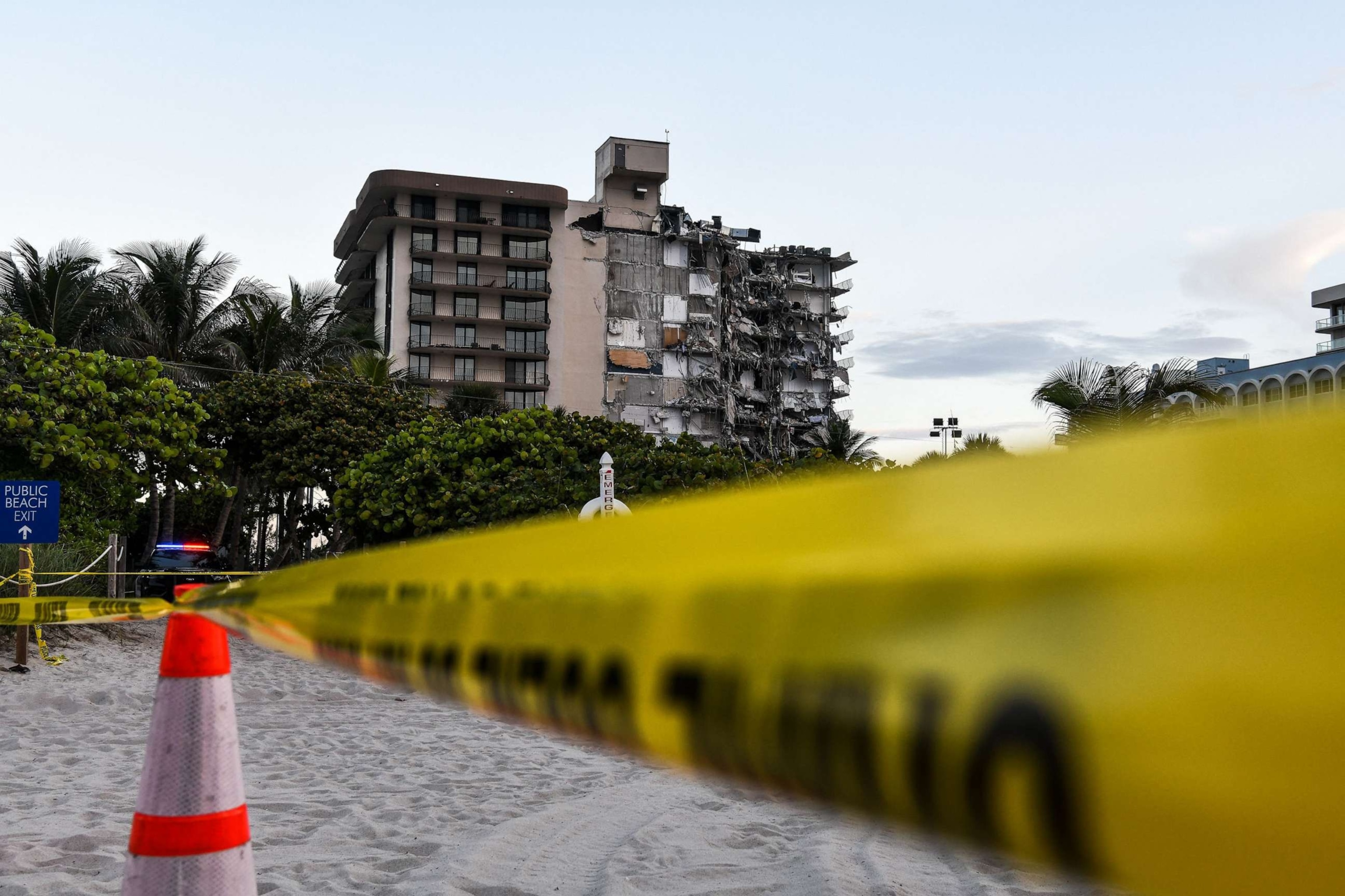 PHOTO: Police tape blocks access to a partially collapsed building, June 24, 2021, in Surfside, Fla.