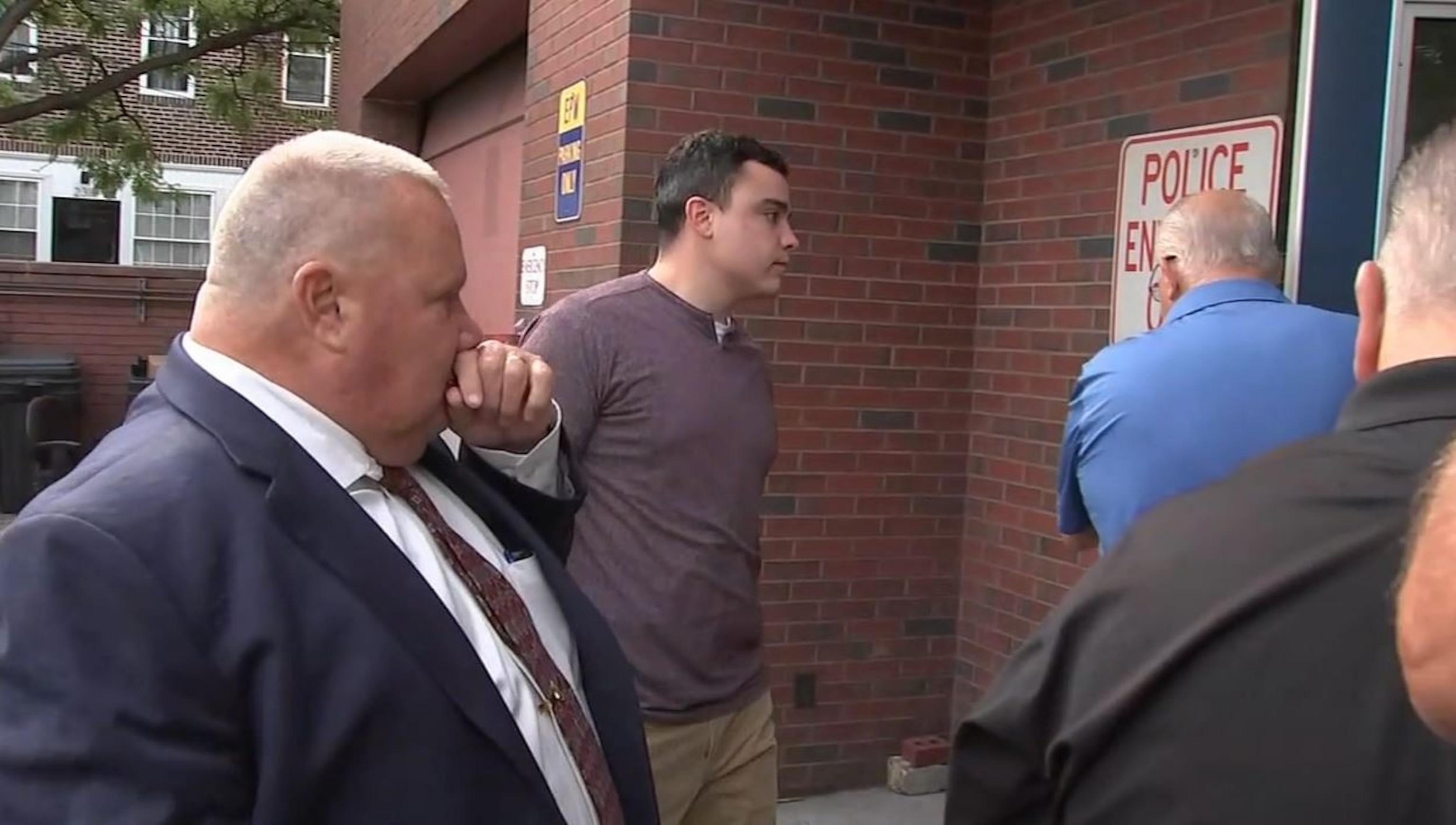 PHOTO: Philadelphia police officer Mark Dial, center, surrenders to police in the wake of the shooting death of Eddie Irizarry Jr. Dial is accused of shooting the man in his car on Aug. 14, 2023.