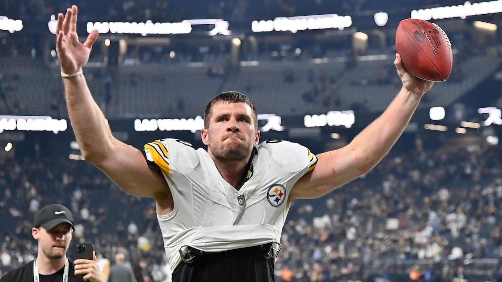 Pittsburgh Steelers linebacker T.J. Watt walks off the field after a win over the Las Vegas Raiders during an NFL football game Sunday, Sept. 24, 2023, in Las Vegas. (AP Photo/David Becker)