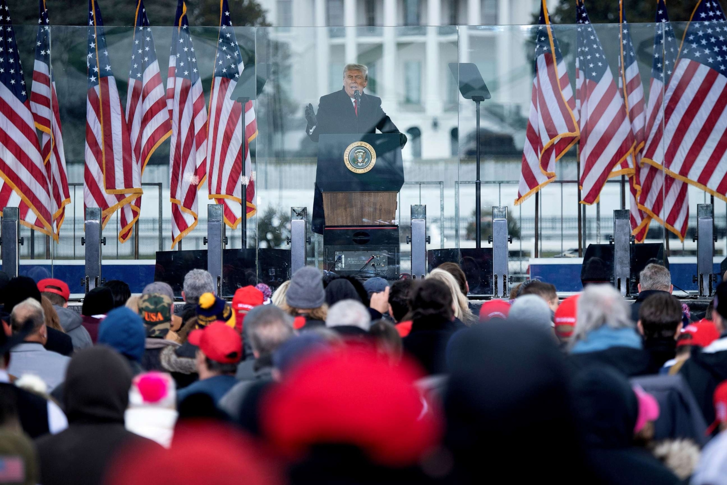 PHOTO: President Donald Trump speaks to supporters from The Ellipse near the White House on January 6, 2021, in Washington, DC.