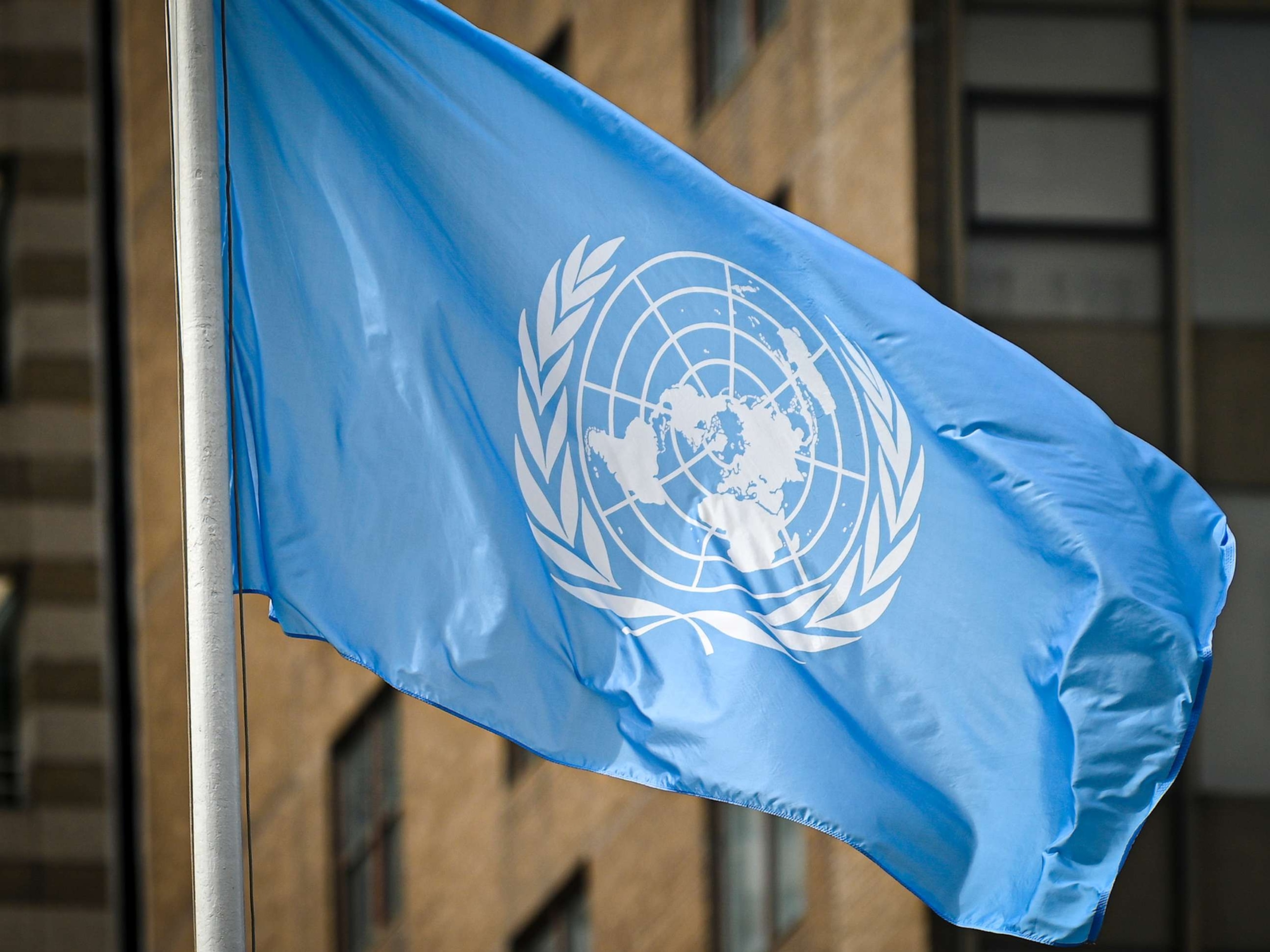 PHOTO: The United Nations flag waves during preparations for the UNGA 2023 at the United Nations headquarters, Sept. 13, 2023, in New York.