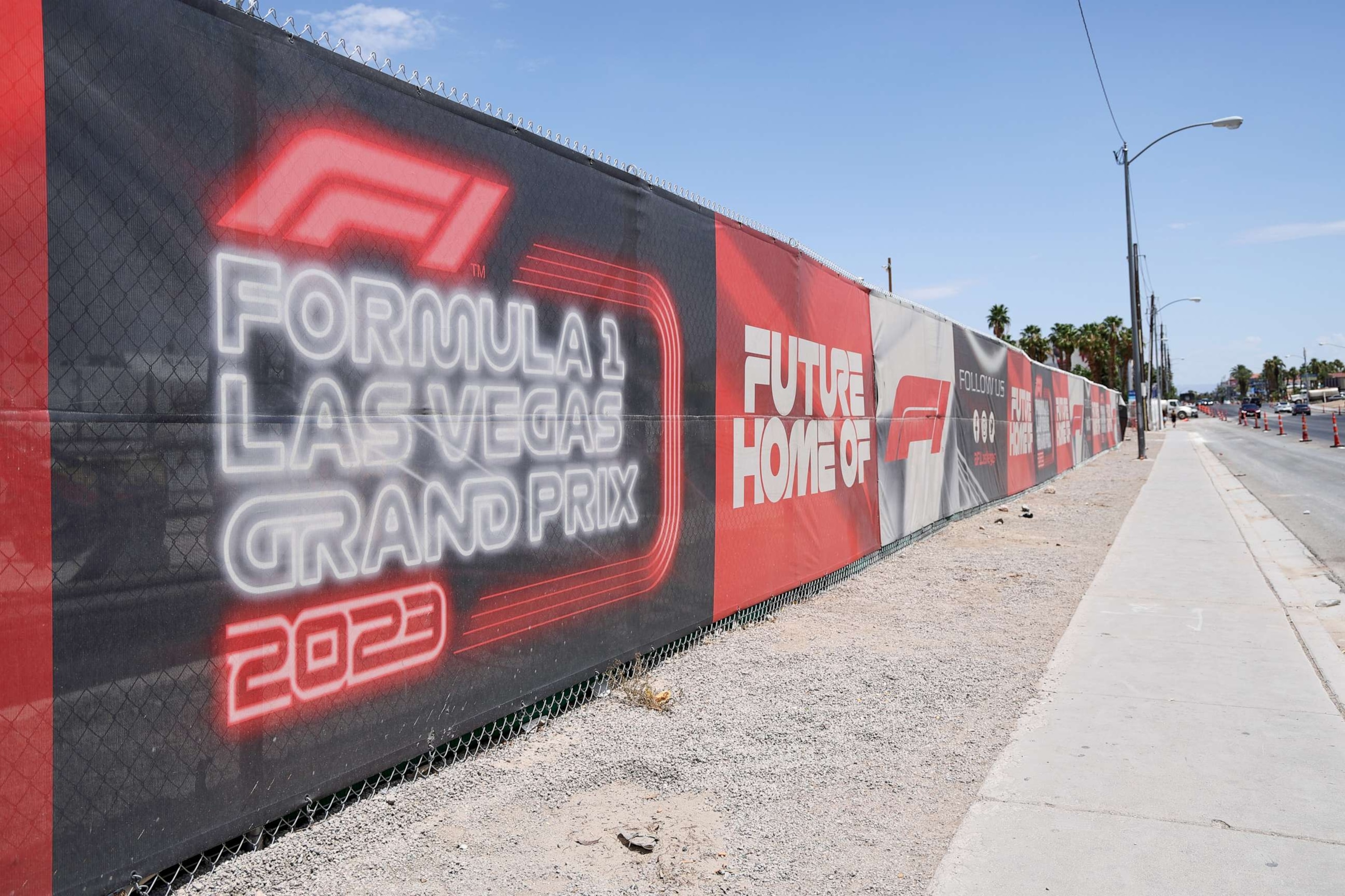 PHOTO: Formula 1 branding as construction takes place on the 3.8-mile, 50-lap course for the Las Vegas Grand Prix, June 1, 2023.