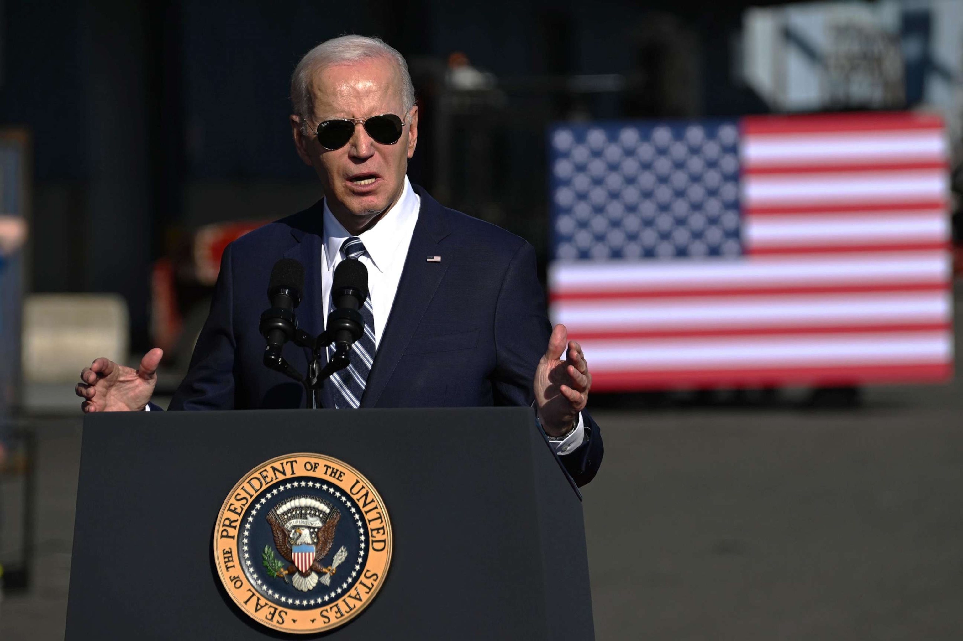 PHOTO: President Joe Biden speaks at Tioga Marine Terminal, on Oct.13, 2023, in Philadelphia.