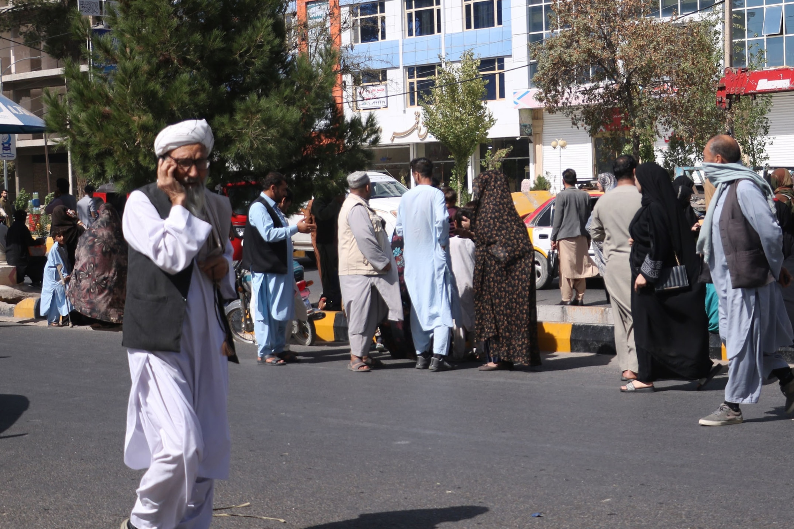 PHOTO: Residents come outside to a street after an earthquake rocked the city of Herat, Afghanistan, on Oct. 7, 2023.