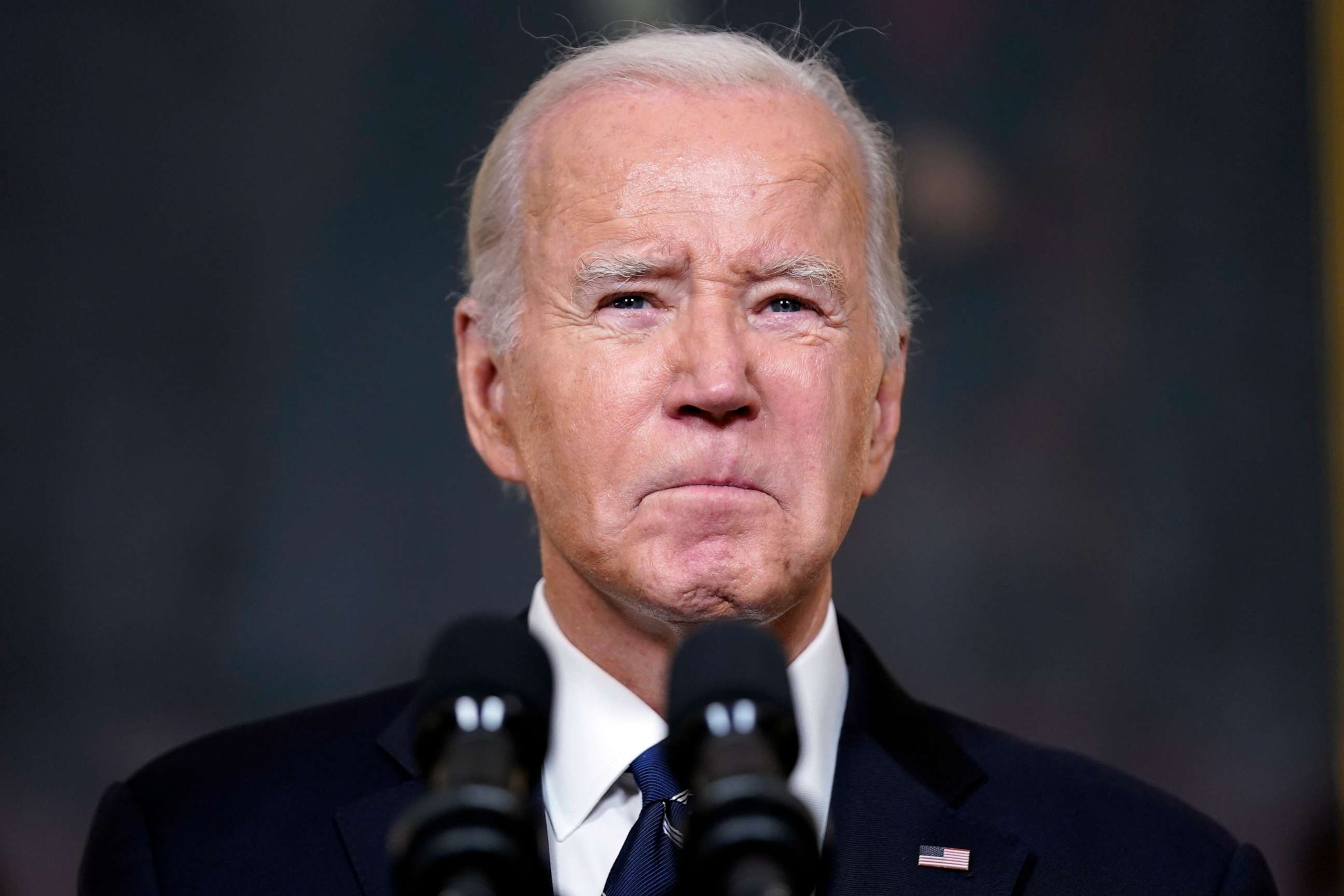 PHOTO: President Joe Biden speaks Oct. 10, 2023, in the State Dining Room of the White House in Washington, about the war between Israel and the militant Palestinian group Hamas.