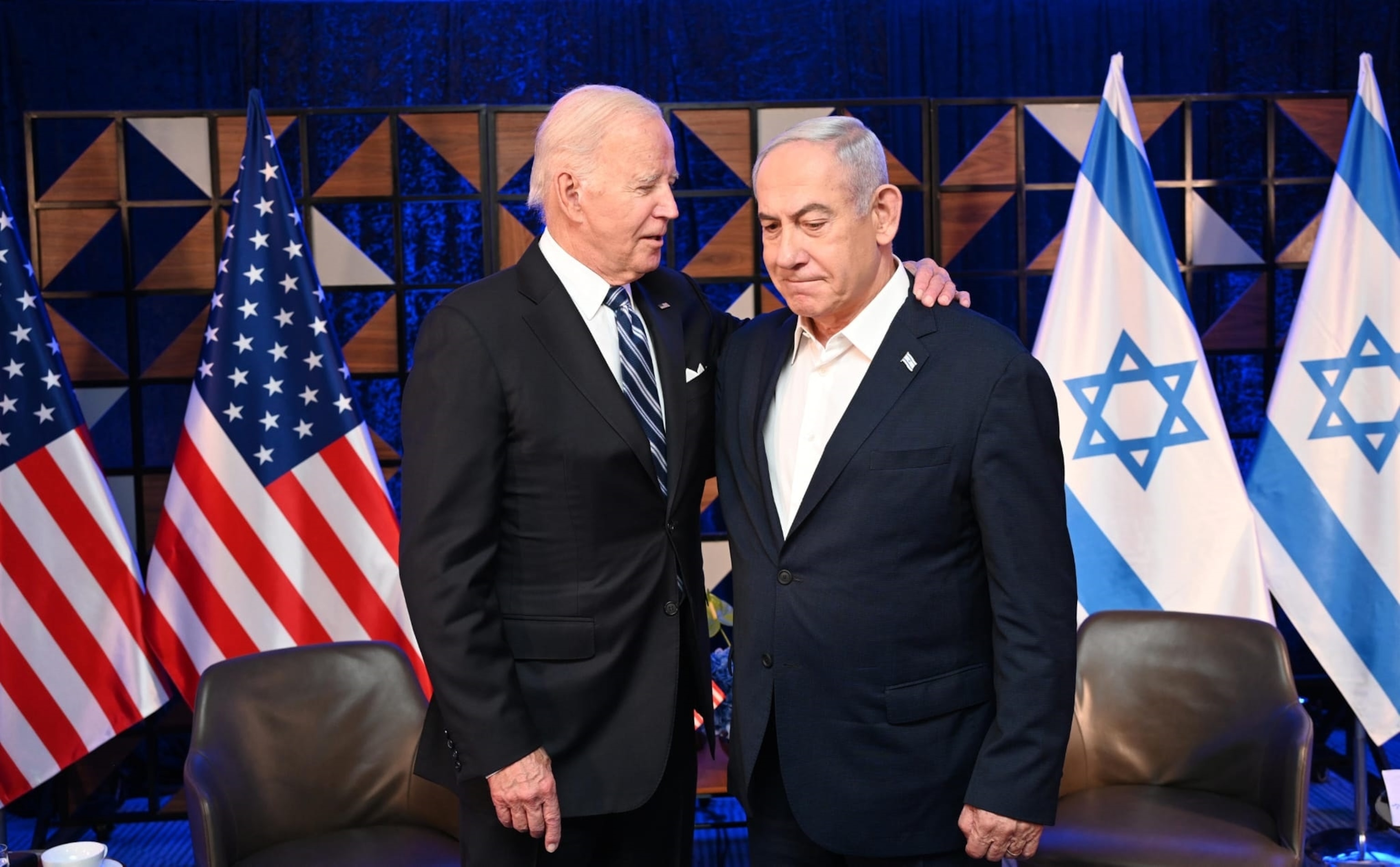 PHOTO: President Joe Biden meets Israeli Prime Minister Benjamin Netanyahu as he arrives in Tel Aviv, Israel, Oct 18, 2023.