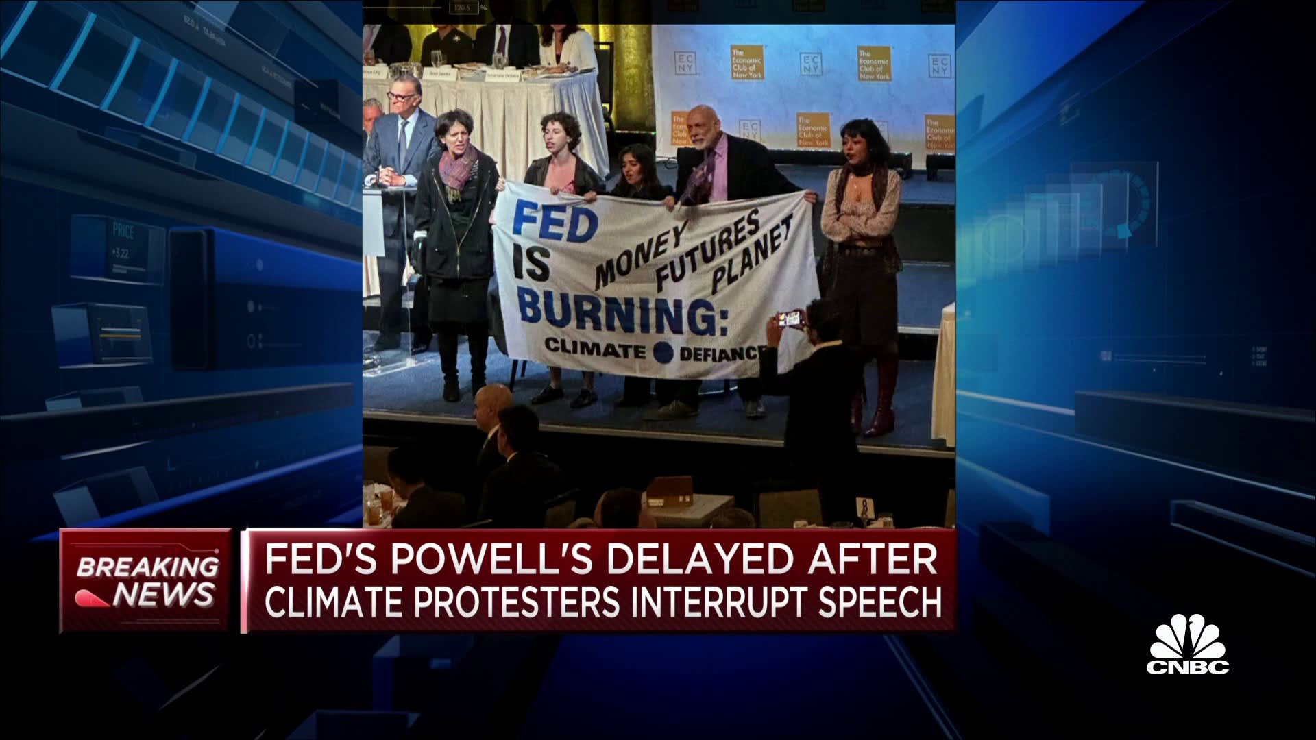 Climate protesters disrupt start of Federal Reserve Chair Powell’s economic speech